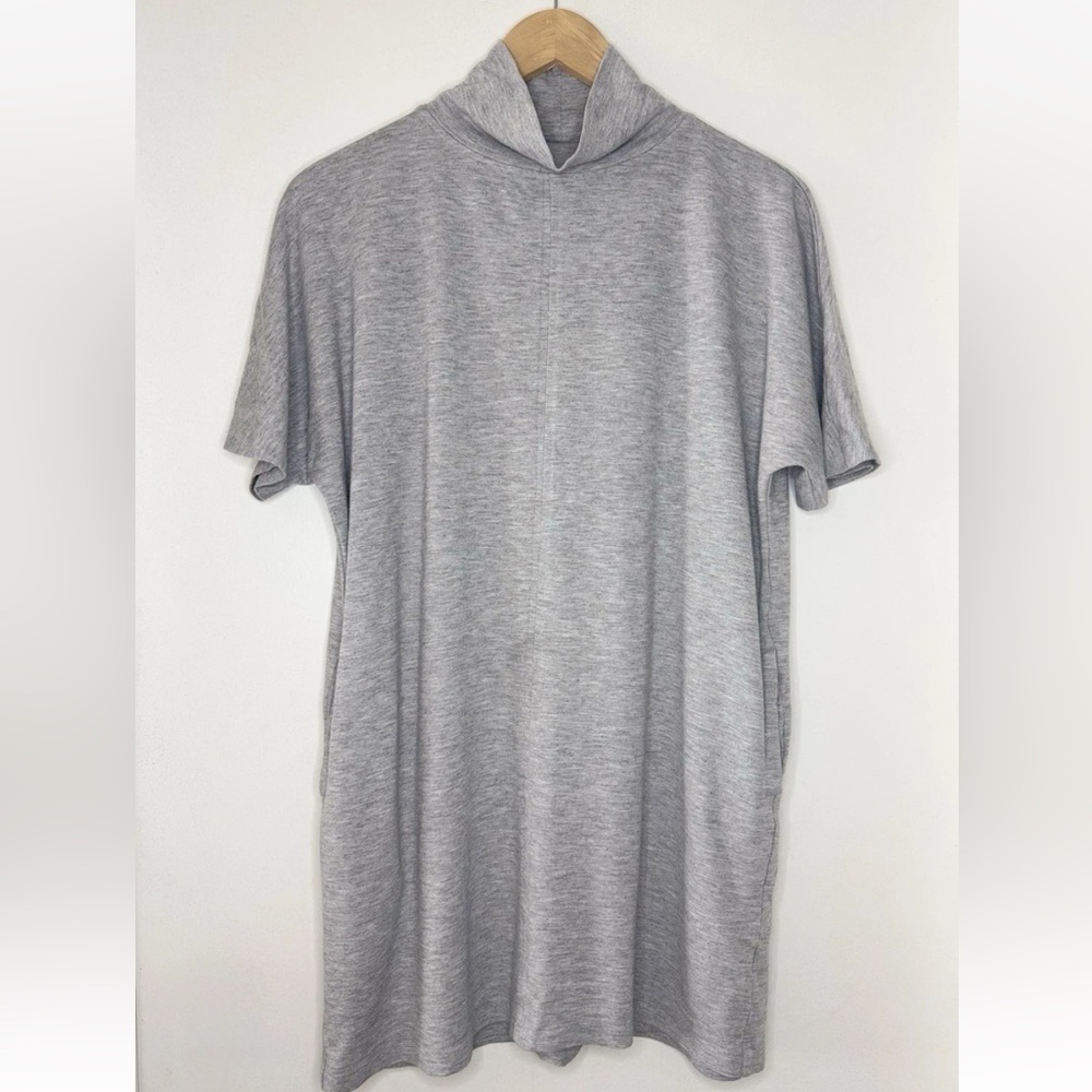 PROLOGUE Women’s Gray Cotton Knit Mock Neck Tunic Top Pockets Minimalist small
